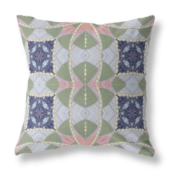 16 in. Cosmic Circle Boho Suede Throw Pillow, Green, Pink & Indigo