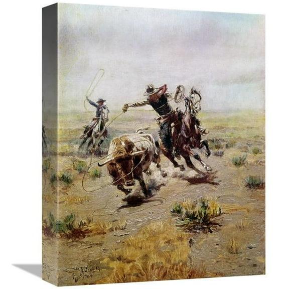 16 in. Cowboy Roping a Steer Art Print - Charles M. Russell