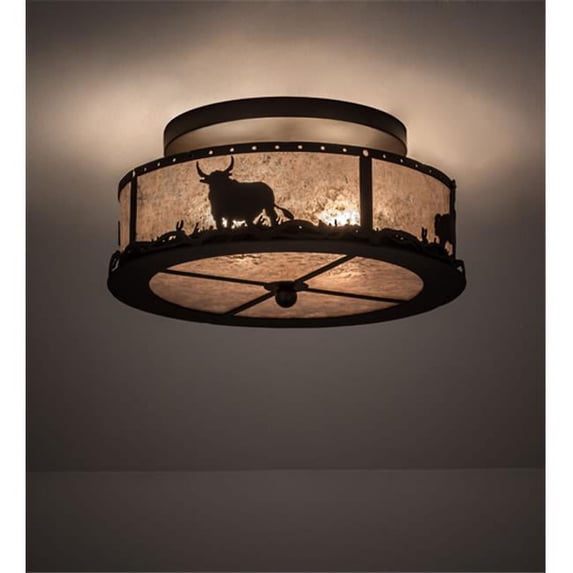 16 in. Cowboy & Steer Flushmount, Oil Rubbed Bronze & Silver Mica