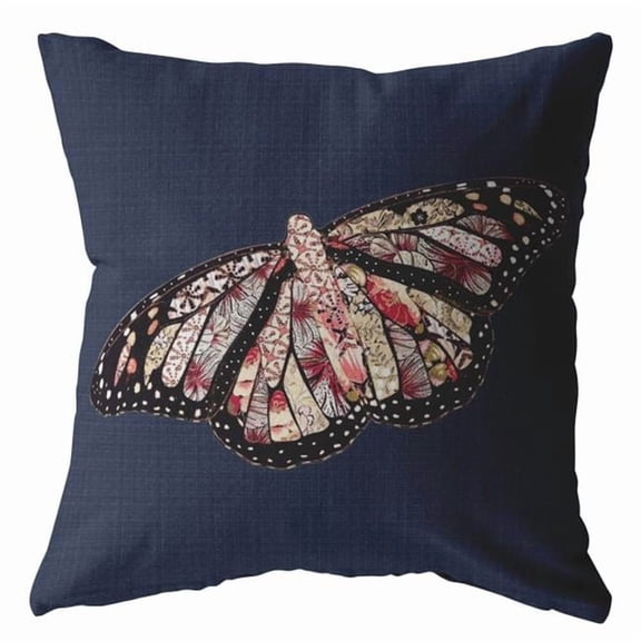 16 in. Denim Blue Butterfly Suede Throw Pillow
