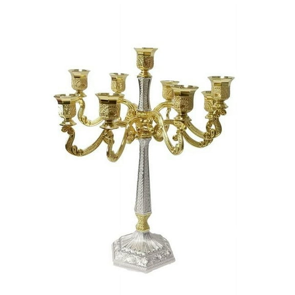 16 in. Filigree 9 Light Candelabra, Silver & Gold