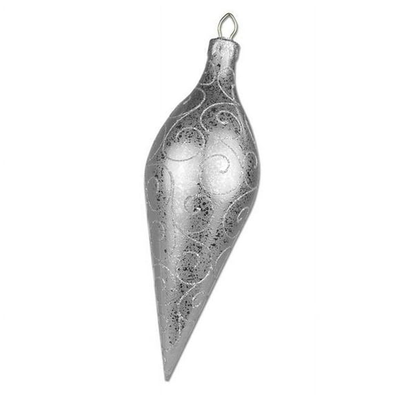 16 in. Finial Ornament with Glitter Swirl, Silver