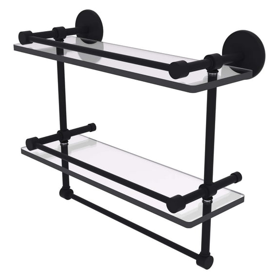 16-in Gallery Double Glass Shelf with Towel Bar in Matte Black