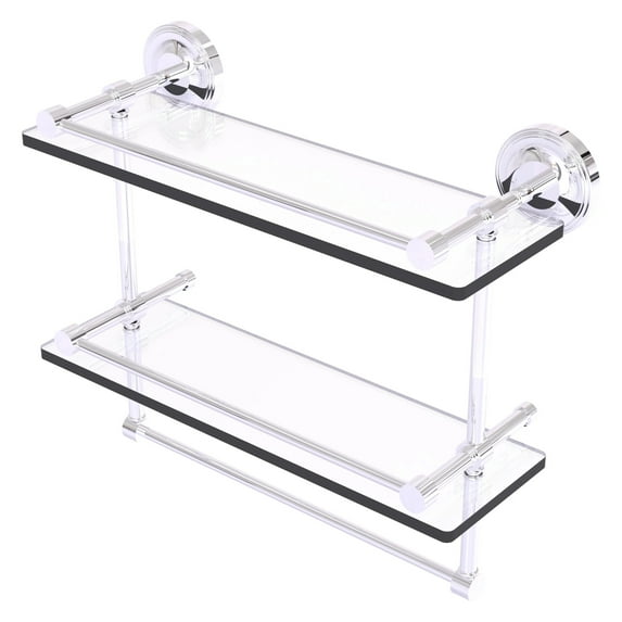 16-in Gallery Double Glass Shelf with Towel Bar in Polished Chrome