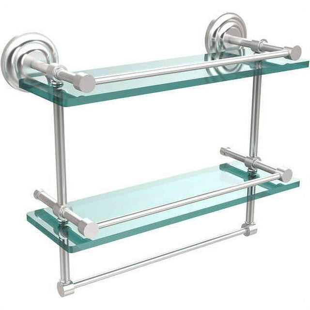 16-in Gallery Double Glass Shelf with Towel Bar in Satin Chrome
