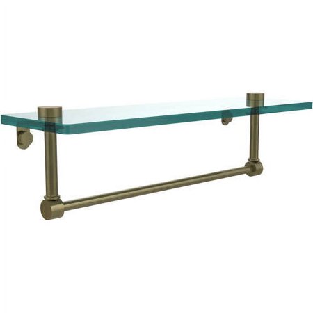 16-in Glass Vanity Shelf with Integrated Towel Bar in Antique Brass