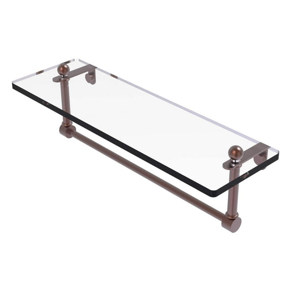 16-in Glass Vanity Shelf with Integrated Towel Bar in Antique Copper