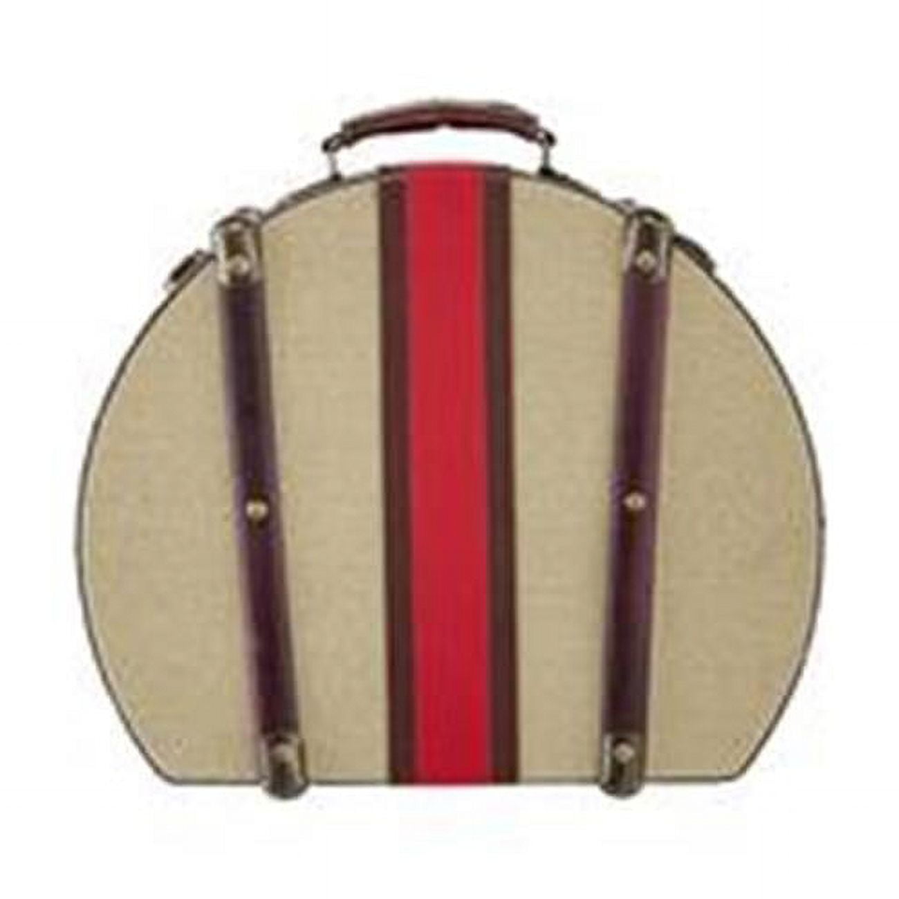 16 in. Ika Faux Leather Handle \u0026 Cream Canvas Upholstery Semi Round Hatbox, Multi Color