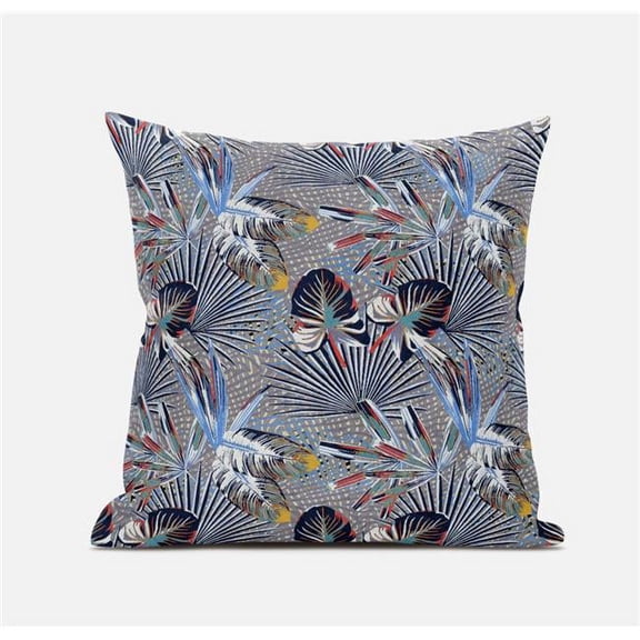 16 in. Indigo Tropical Suede Throw Pillow, Gray, Black & Blue