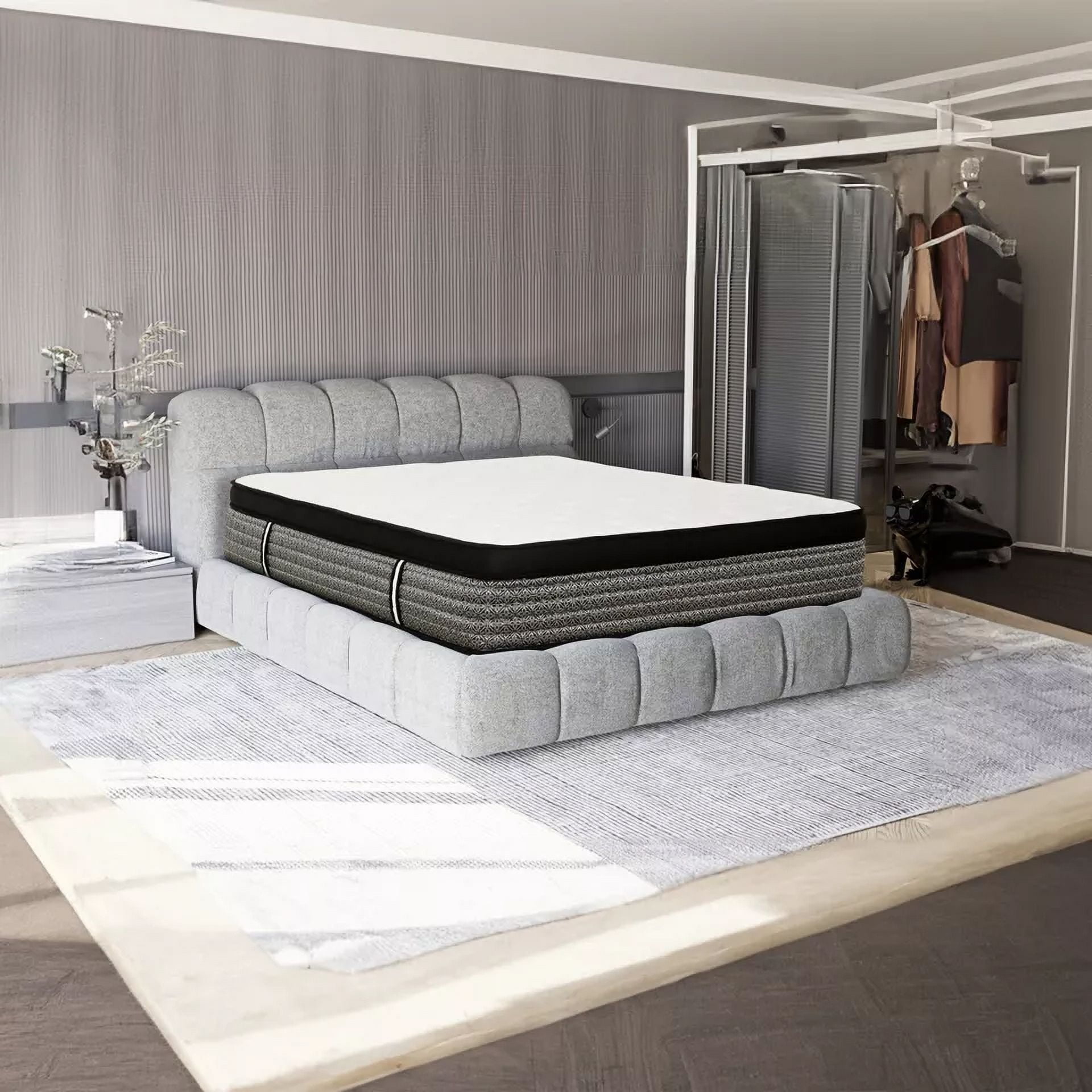 16 in. King Size Pocket Coil Hybrid Mattress, Euro Top Gel Memory Foam Mattress in a Bed