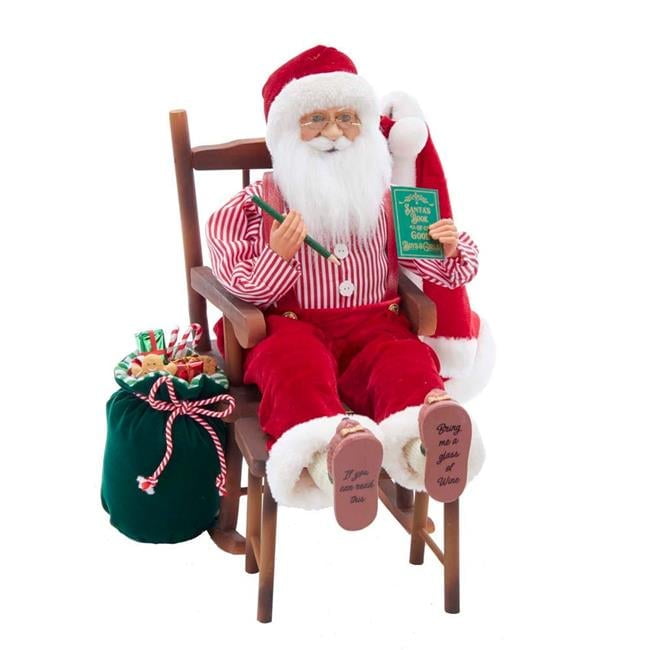 Santa Claus Sitting in Wooden Chair with Gifts