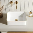 thumbnail image 1 of 16 in. L x 12 in. W Rectangular White Bathroom Ceramic Vessel Sink with Gold Trim Single Bowl Faucet Not Included  DV-1V0366, 1 of 12
