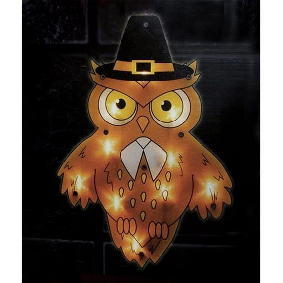 16 in. Lighted Pilgrim Owl Thanksgiving Window Silhouette Decoration