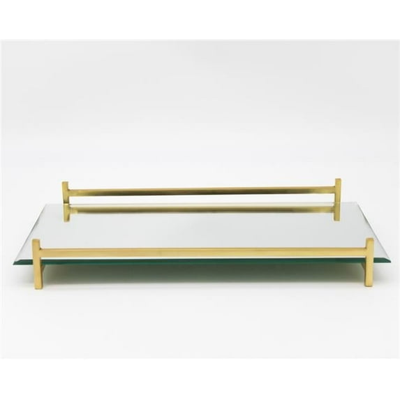 16 in. Mirror & Gold Rectangular Glass Vanity Tray
