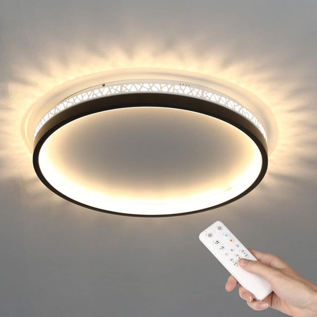 16 in. Modern Black Dimmable Integrated LED Flush Mount Ceiling Light ...