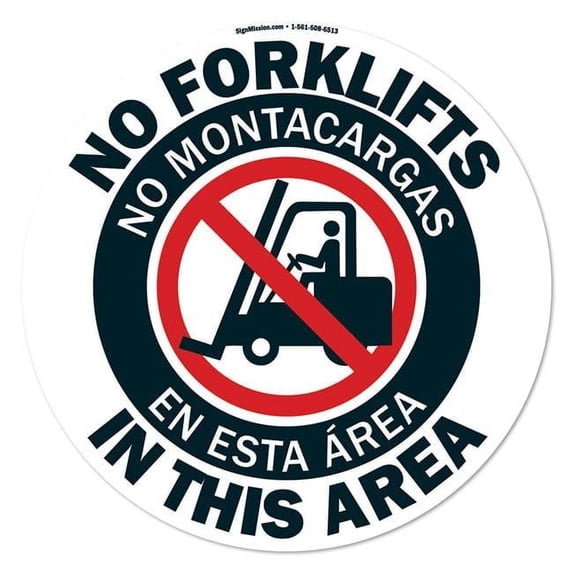 16 in. Non-Slip Floor Marker Circle Vinyl Decal - No Forklifts Spanish & English