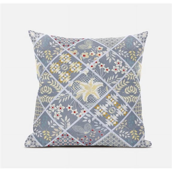 16 in. Patch Suede Throw Pillow, Gray & Yellow