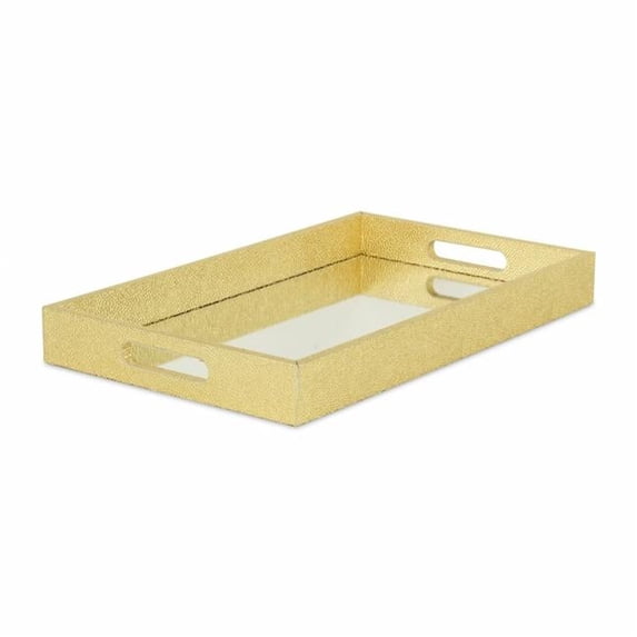 16 in. Rectangular Wood Handmade Tray with Handles, Gold