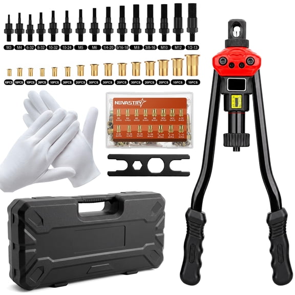 16 in Rivet Nut Tool Kit, Heavy-Duty Rivet Nut Gun with 18 Mandrel Sets, 15 Metric & SAE Sizes, 280 Rivet Nuts, Stroke Gauge & Carrying Case