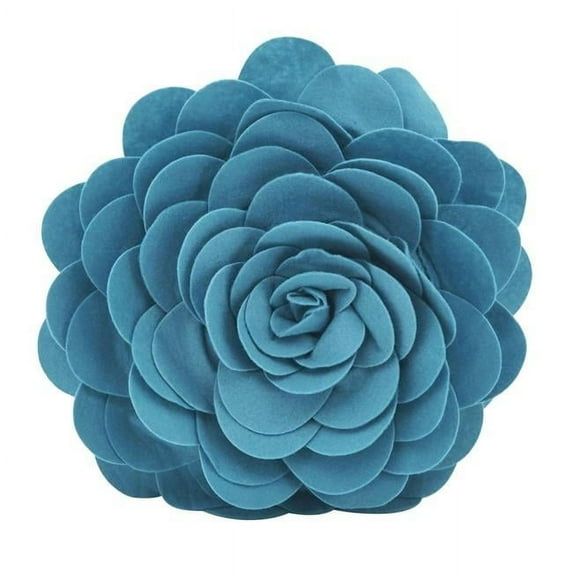 16 in. Rose Flower Design Poly Filled Throw Pillow, Teal