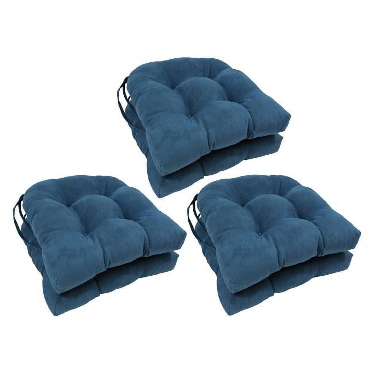 16 in. Solid Microsuede UShaped Tufted Chair Cushions, Indigo Set of