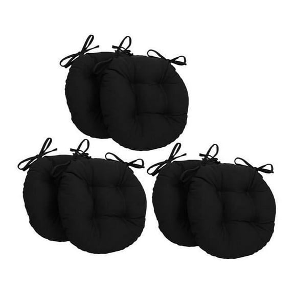 16 in. Solid Twill Round Tufted Chair Cushions, Black - Set of 6