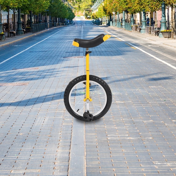 16 in Stable Riding Outdoor Wheel Unicycle, Height Adjustable Unicycle, One Wheel Bike Yellow