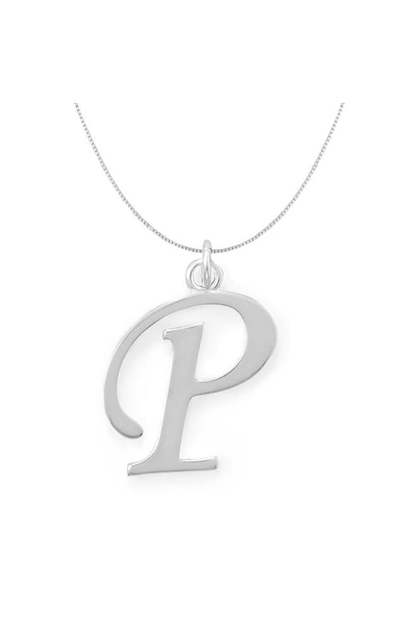 16 in. Sterling Silver Initial Letter P Pendant with 0.70 mm Thin Box Chain