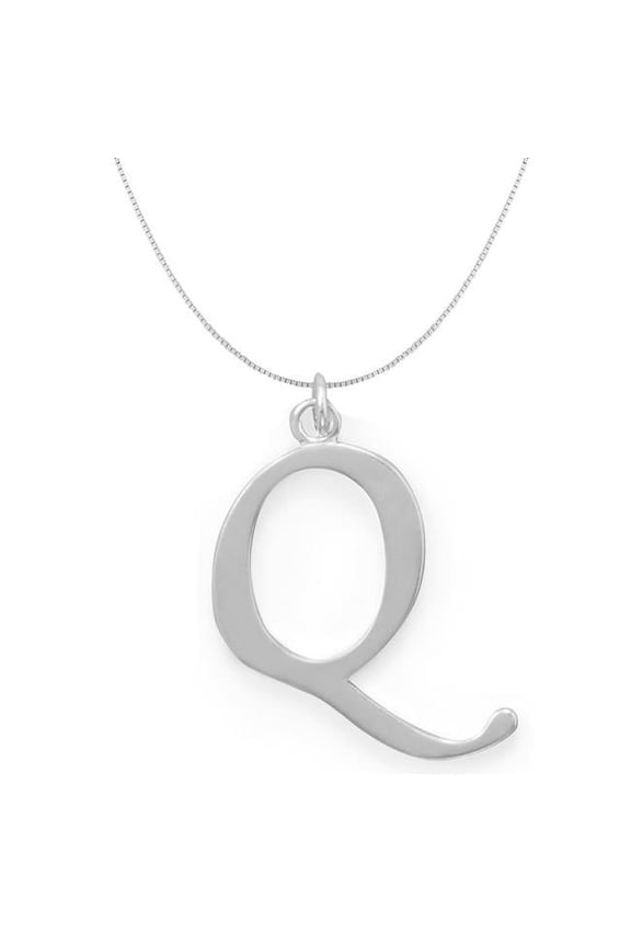 16 in. Sterling Silver Initial Letter Q Pendant with 0.70 mm Thin Box Chain