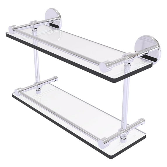16-in Tempered Double Glass Shelf with Gallery Rail in Polished Chrome