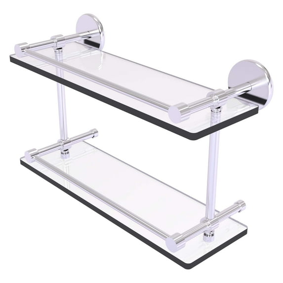 16-in Tempered Double Glass Shelf with Gallery Rail in Satin Chrome