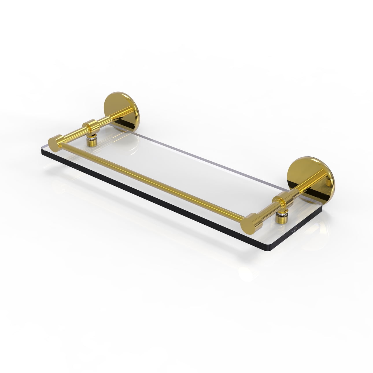 16-in Tempered Glass Shelf with Gallery Rail in Polished Brass 