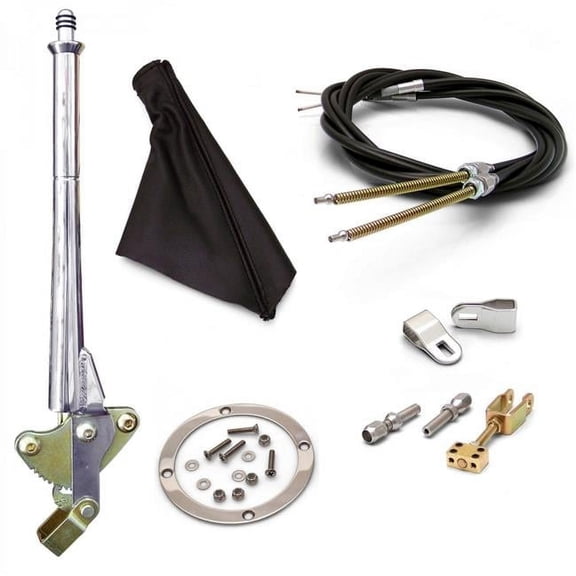 16 in. Transmission Mount E-Brake Handle Black Boot, Chrome Ring & Cable Kit for GM Clevis
