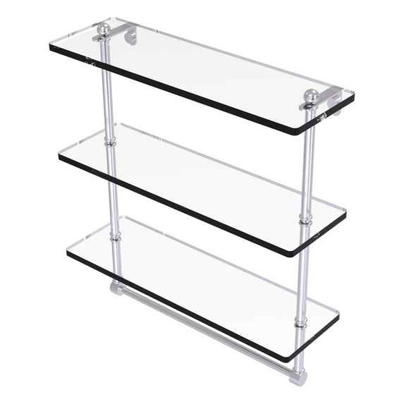 16-in Triple Tiered Glass Shelf with Integrated Towel Bar in Satin Chrome