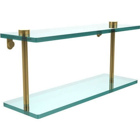 16-in Two Tiered Glass Shelf in Polished Brass