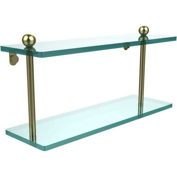 16-in Two Tiered Glass Shelf in Satin Brass