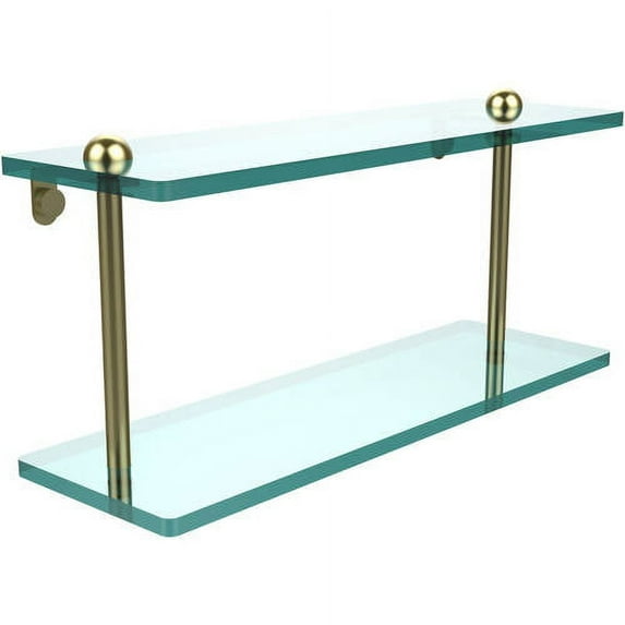 16-in Two Tiered Glass Shelf in Satin Brass