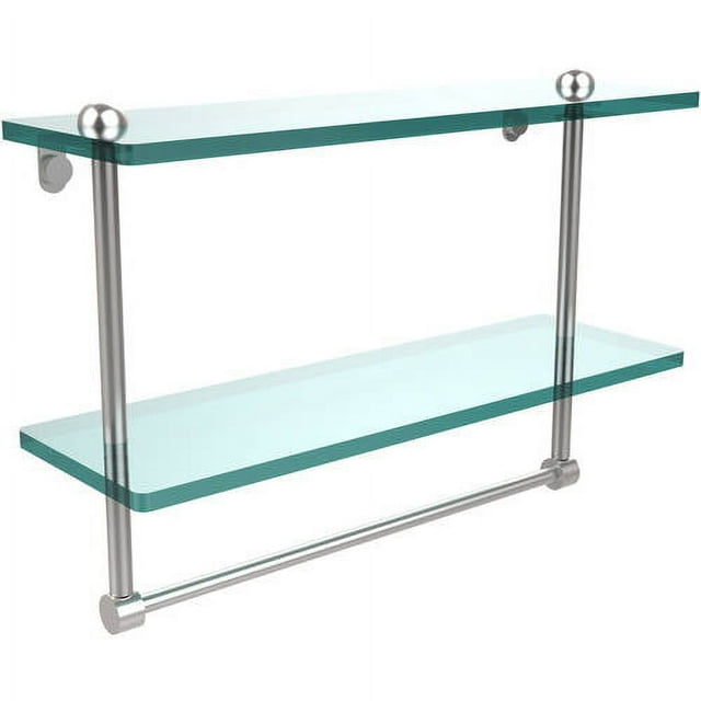 16-in Two Tiered Glass Shelf with Integrated Towel Bar in Satin Chrome