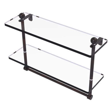 16-in Two Tiered Glass Shelf with Integrated Towel Bar in Venetian Bronze