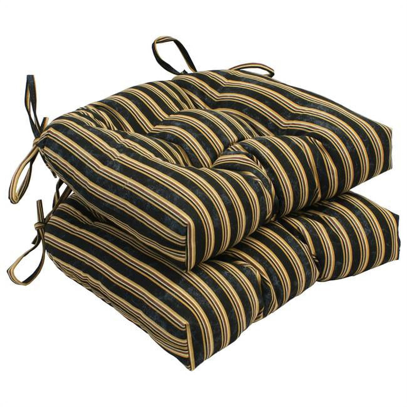 16 in. UShaped Tufted Chair Cushions, Midnight Stripe Set of 2