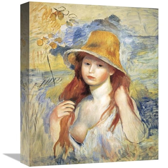 16 in. Young Woman in a Straw Hat Art Print - Pierre-Auguste Renoir