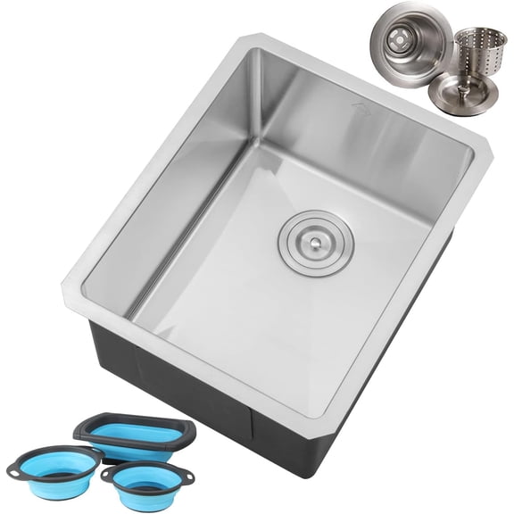 16 in. x 20 in. x 10 in. 16-Gauge Stainless Steel Undermount Single Bowl Bar Prep Kitchen Sink with Collapsible Colander Set and Strainer