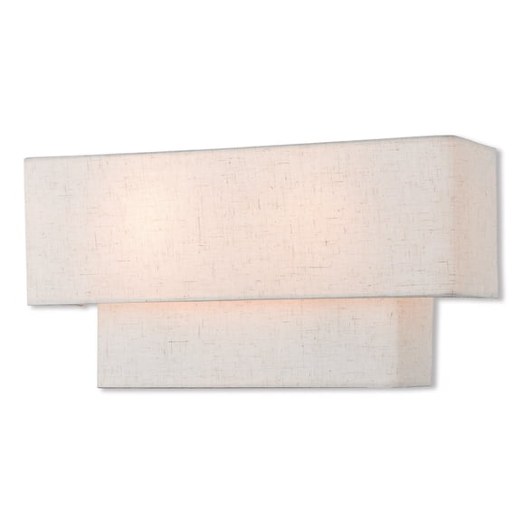 16 inch 2 Light English Bronze ADA Wall Sconce with Hand Crafted Oatmeal Color Fabric Shade