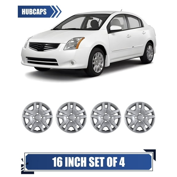 16 inch 2007-2012 Nissan Sentra Hubcaps,Wheel Rims Covers Compatible With Steel Wheels,Bolt-On Installation,PP,4Pcs,Lacquer