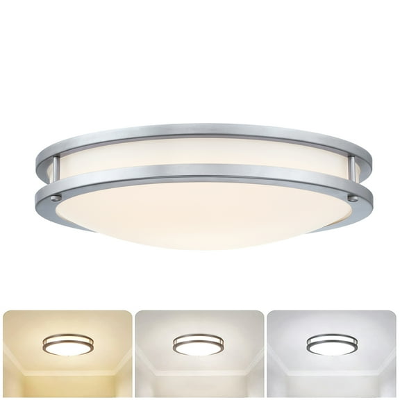 16 inch 25W Round LED Ceiling Light Flush Mount Kitchen Light Fixture Brush Nickle for Bathroom, Bedroom, Hallway, Selectable 3000K, 4000K, 5000K
