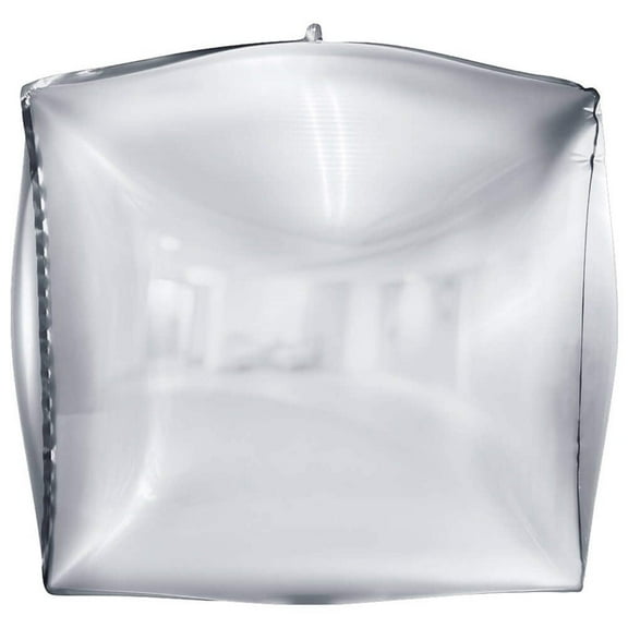 16 inch 3D Cube - Metallic Silver Foil Mylar Balloon - Party Supplies Decorations