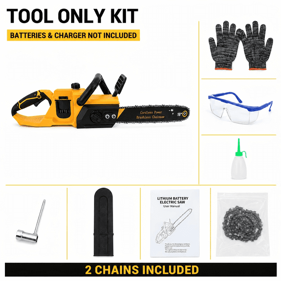 16-inch Brushless Electric Chainsaw (No Battery), Compatible With Your DW Batteries