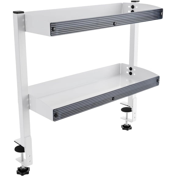 16 inch Clamp on Desk Shelf, Desk Extender Side Table, 2 Tier Shelving Unit Above or Under Desktop, Clamp On Desk Organizer Shelving Unit for Home Office
