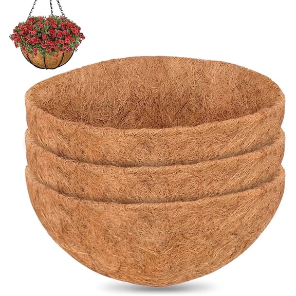 16 inch Coco Liners for Hanging Baskets,Casewin 4 Pcs Round Coco Liner,Natural Coco Fiber Basket Coconut Replacement Liner for Hanging Baskets Planters Flowers Vegetables(16in-4pcs)