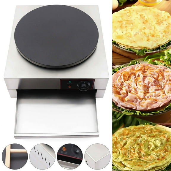 16 Inch Commercial Crepe Maker 1700W Electric Pancake Maker with Nonstick Round Crepe Hotplate Griddle Machine Adjustable Temperature for Blintzes, Eggs, Tortilla